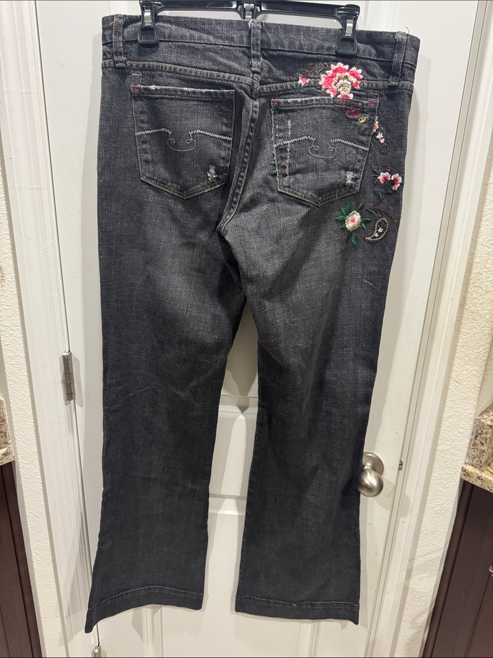 Blue Cult Deluxe embroidered floral mid-rise flare jeans faded black 32